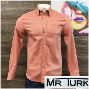 Mr Turk Mens Orange White Micro Geometric Print Button Down Shirt Medium (FLAW)